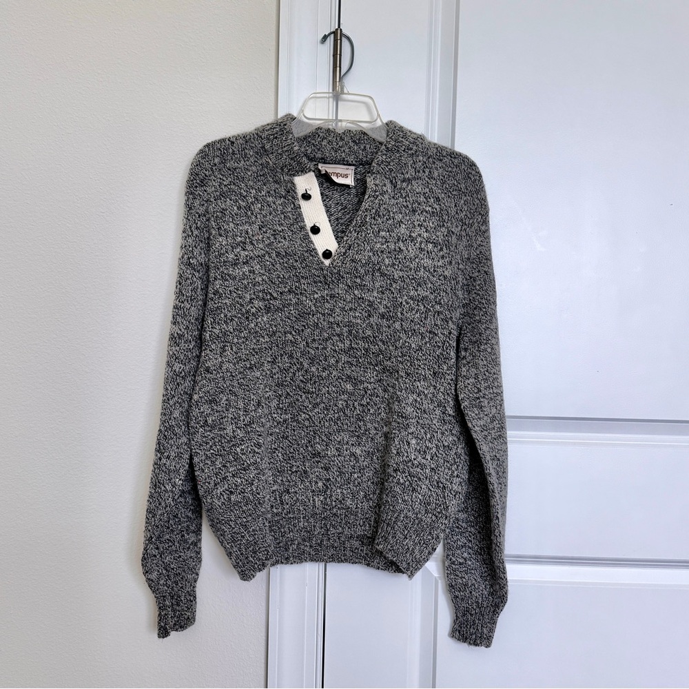 Vintage Campus Gray Button-Accent Sweater